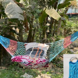 Nylon Rope Swing Hammock Hanging Mesh Relaxing Bed For Garden Outdoor Balcony Dolna Jhula, Multicolor