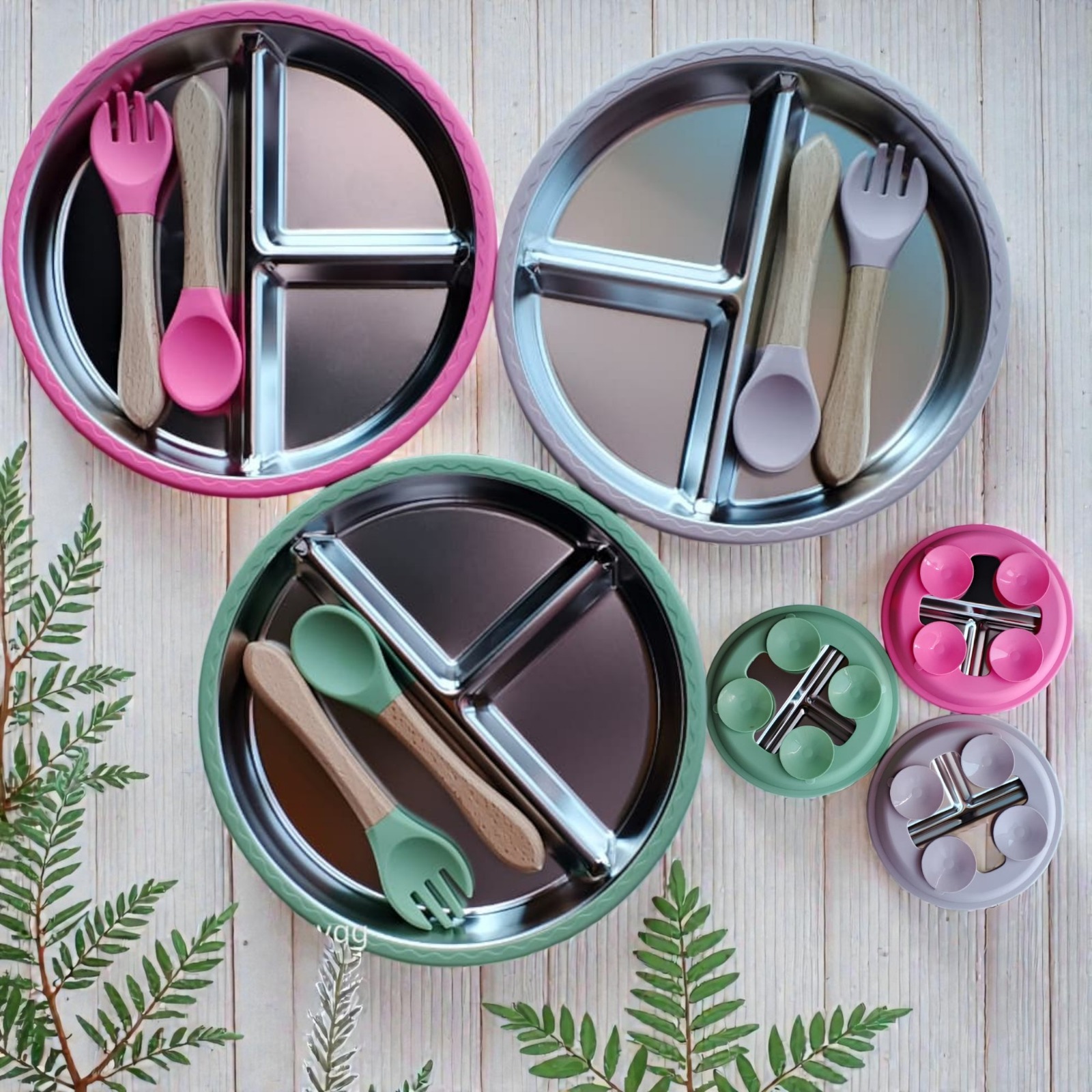 Stainless Steel Toddler Plate with Suction, Divided Plates with Removable Silicone Sleeves for Kids, Non Toxic & BPA Free..