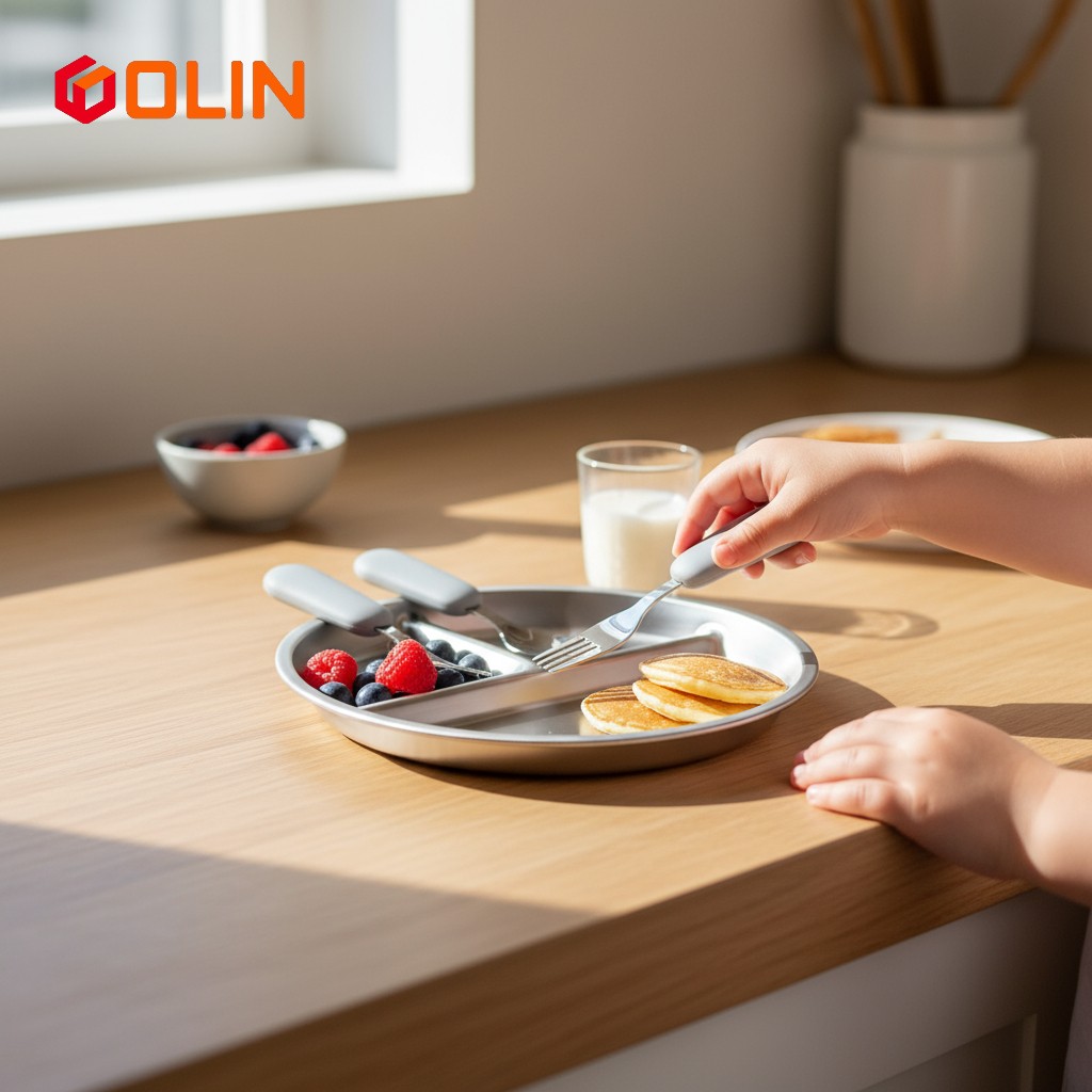 Stainless Steel Toddler Plate with Suction, Divided Plates with Removable Silicone Sleeves for Kids, Non Toxic & BPA Free.. - Image 2
