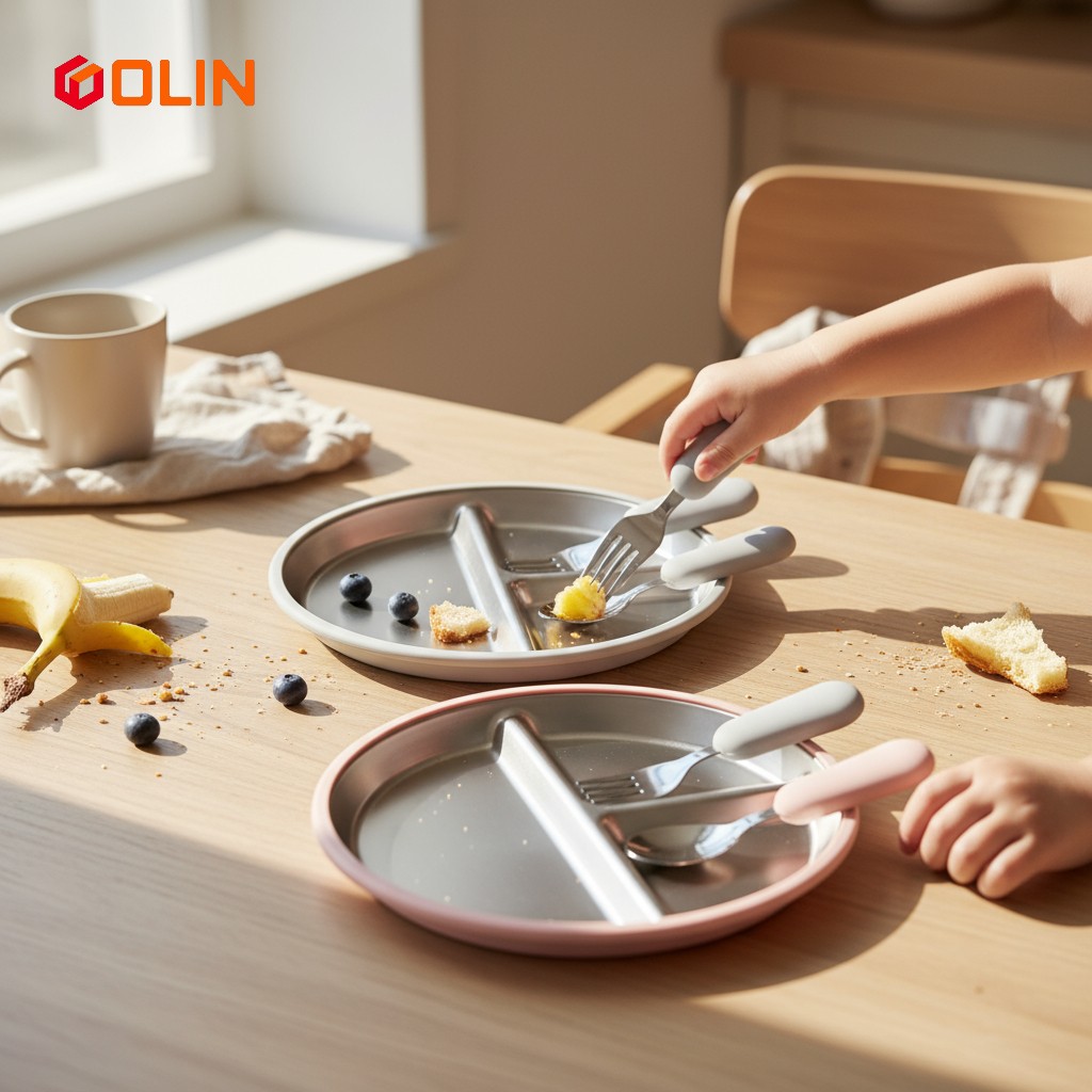 Stainless Steel Toddler Plate with Suction, Divided Plates with Removable Silicone Sleeves for Kids, Non Toxic & BPA Free.. - Image 3