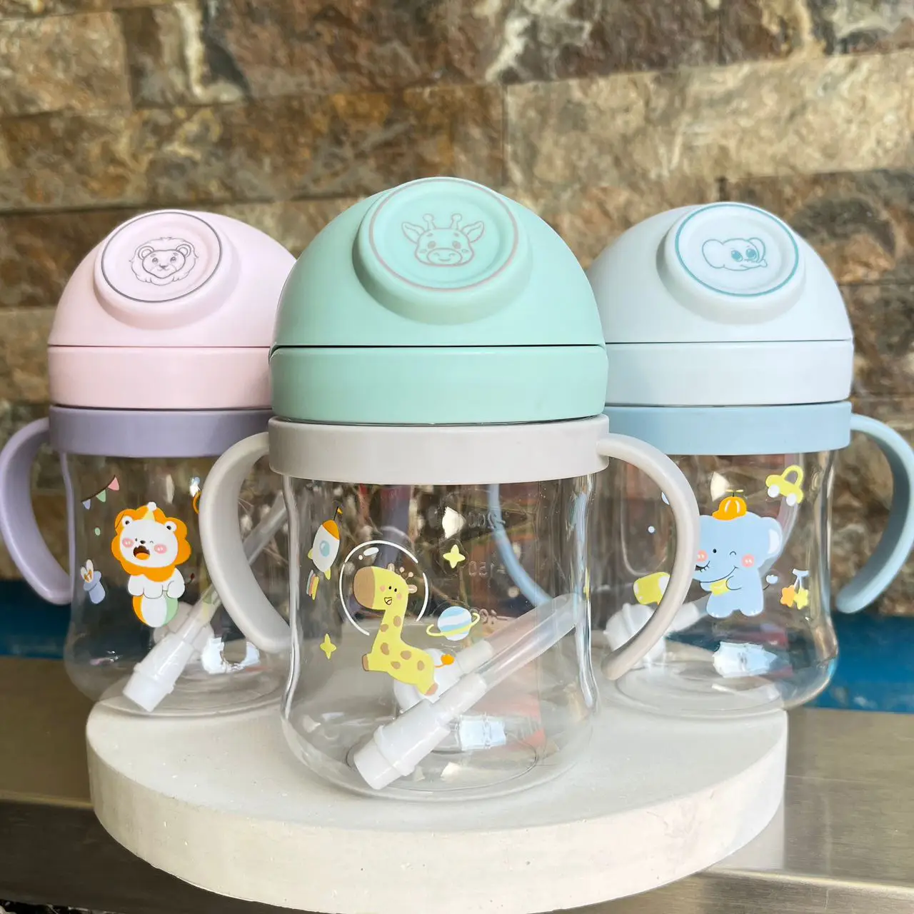 Animal Cartoon Pattern Child Drinking Bottle Straw Cup With Suction, 250ML