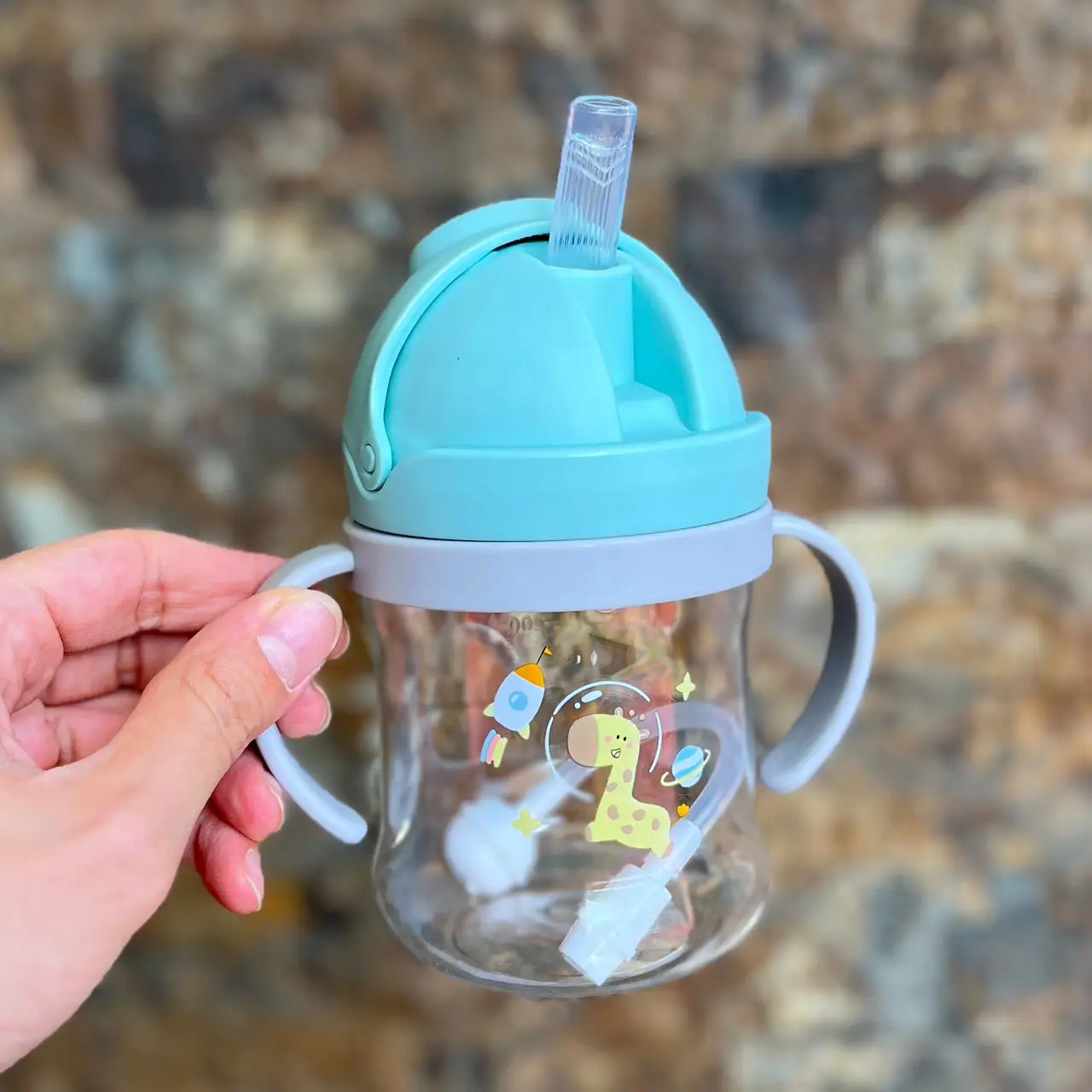 Animal Cartoon Pattern Child Drinking Bottle Straw Cup With Suction, 250ML - Image 2